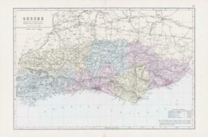 1883 Large Map of SUSSEX Ordnance Survey by Bacon (BO39)