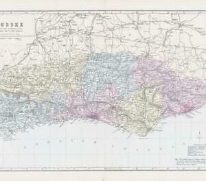 1883 Large Map of SUSSEX Ordnance Survey by Bacon (BO39)
