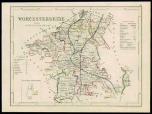 1855 Original antique map "WORCESTERSHIRE" by JOSHUA ARCHER (50)