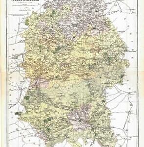 1885 Large Map of the County of WILTSHIRE by Weller (PCM38)