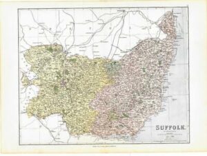 1885 Large Map of the County of SUFFOLK by Weller (PCM33)