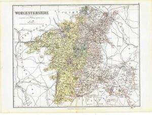 1885 Large Map of the County of WORCESTERSHIRE by Weller (PCM39)