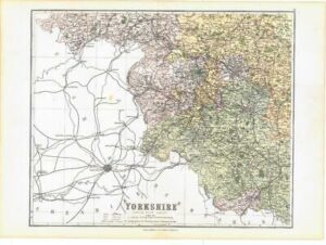 1885 Large Map of the County of YORKSHIRE (South West Sheet) by Weller (PCM42)