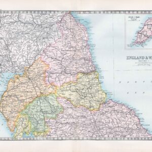 1912 Antique Map ENGLAND AND WALES MAPS Isle of Man (BWM4-11)