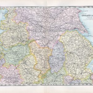 1912 Antique Map ENGLAND AND WALES MAPS Irish and North Sea (BWM4-12)