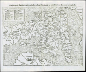 c1550 Sebastian Munster Map of ENGLAND WALES & part of Scotland German Edition