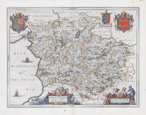 1648 MONTGOMERIA MERVINIA Map MONTGOMERY Wales Montgomeryshire Blaeu (LM32-40)