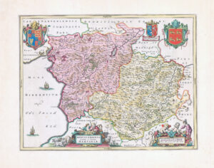 1654 MONTGOMERIA COMITATUS MERVINIA Montgomeryshire Wales BLAEU MAP (LM33-16)