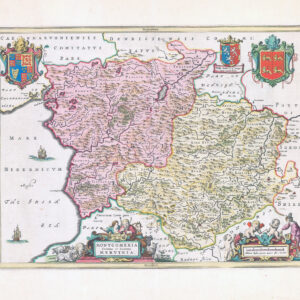 1654 MONTGOMERIA COMITATUS MERVINIA Montgomeryshire Wales BLAEU MAP (LM33-16)