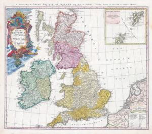c1720 MAGNA BRITANNIA COMPLECTENS British Isles Ireland Scotland by HOMANN
