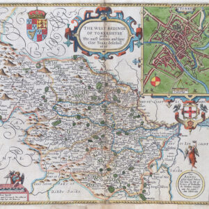 c1627 THE WEST RIDINGE OF YORKESHYRE Riding Yorkshire Antique John Speed Map