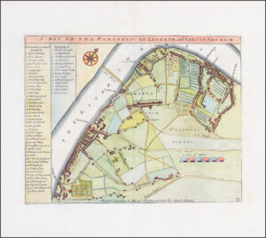 1755 Engraved map LONDON LAMBETH KENNINGTON ST GEORGES FIELDS Stow