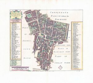 1755 Engraved map CREPLEGATE CRIPPLEGATE LONDON WALL Stow