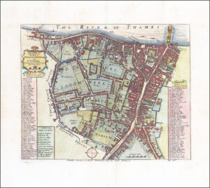 1755 Engraved map LONDON SOUTHWARK ST SAVIOURS BANKSIDE Stow