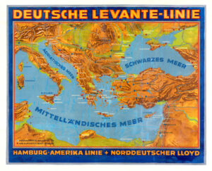 1930s Original Vintage Lithograph Poster SHIPPING ROUTES Deutsche EUROPE