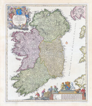 1712 Hiberniae Regnum tam in praecipuas Ultoniae IRELAND Map by HOMANN (LM30)