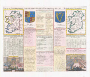 1719 Map ROYAUME D'IRLANDE Carte Gouvernement Ireland CHATELAIN (HAC)