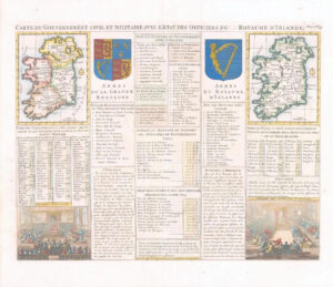 1719 Antique Map ROYAUME D'IRLANDE Carte Gouvernement CHATELAIN Ireland (LM13)