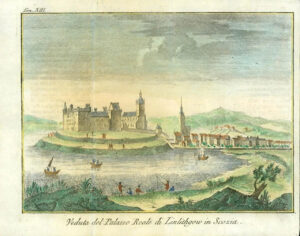 1743 Scotland early engraving of LINLITHGOW Royal Palace & Town (IL36)