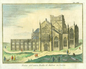 1743 Scotland Very early engraving of MELROSE ABBEY (IL35)