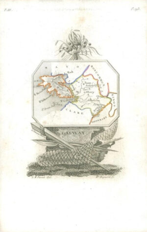 1823 Original Decorative Antique Map - IRELAND GALWAY by Perrot (48)