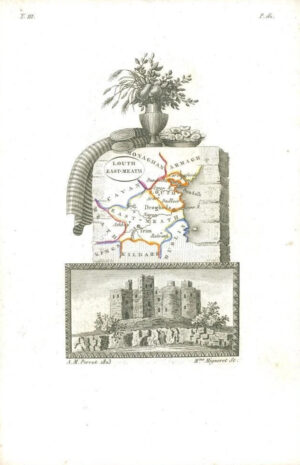 1823 Original Decorative Antique Map IRELAND LOUTH EAST MEATH by Perrot (50)