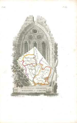1823 Original Antique Map IRELAND WEXFORD CARLOW KILKENNY QUEENS by Perrot (53)