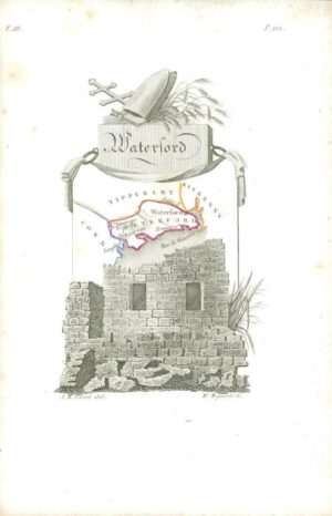 1823 Original Decorative Antique Map - IRELAND WATERFORD by Perrot (58)