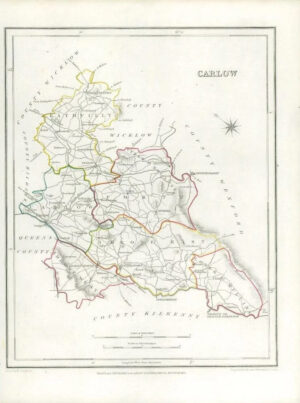1845 IRELAND - Original Antique Map of CARLOW by Lewis with outline colour