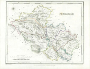 1845 IRELAND - Original Antique Map of FERMANAGH by Lewis with outline colour
