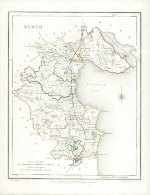 1845 IRELAND - Original Antique Map of LOUTH by Lewis with outline colour