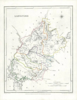 1845 IRELAND - Original Antique Map of LONGFORD by Lewis with outline colour