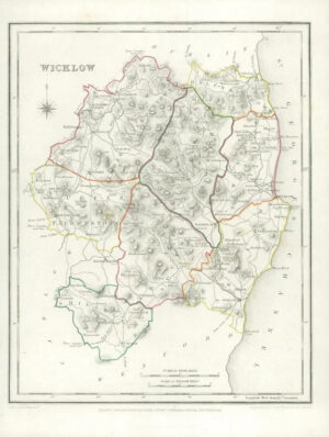 1845 IRELAND - Original Antique Map of WICKLOW by Lewis with outline colour