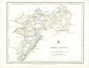 1845 IRELAND - Original Antique Map of KINGS COUNTY by Lewis with outline colour