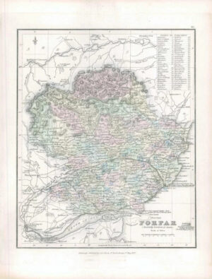 1847 Original Antique Map of the region of FORFAR in Scotland (SB18)