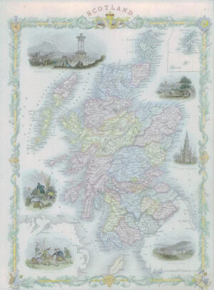 1850 RARE Original Antique Map "SCOTLAND" by TALLIS FULL COLOUR (30)