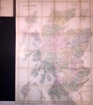 1860 Antique Folding ROAD & RAILWAY TRAVELLING MAP OF SCOTLAND by Black
