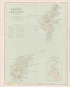 1868 - Original Colour Antique Map ORKNEY SHETLAND ISLANDS Isles Scotland (FC9)