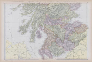 1882 LARGE Colour Antique Map of SCOTLAND SOUTH PART by BLACKIE (BA50)
