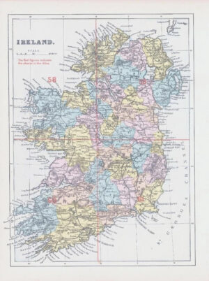 1883 Map of IRELAND Ordnance Survey by Bacon (BO107)