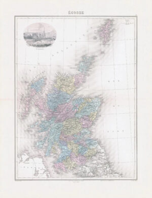 1892 Large Colour Antique Map of ÉCOSSE Edimbourg Scotland Edinburgh (NAI/27)