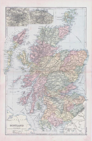 1893 Antique Map SCOTLAND Glasgow Edinburgh Orkney Islands Argyll Perth (BPA15)