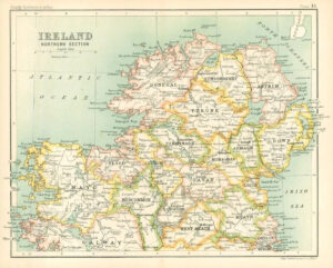 c1912 Map of IRELAND Northern Section Chart Regions (BS18)