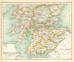 c1912 Map of SCOTLAND Southern Section Chart Regions (BS16)