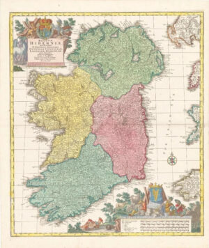 c1750 Antique Large Map of IRELAND REGNUM HIBERNIAE by Tobias Lotter (HM10)