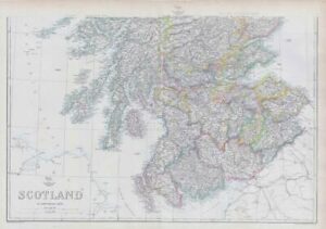 1863 Large Antique Map SCOTLAND STIRLING DUMFRIES FIFE by Edward Weller (DA38)