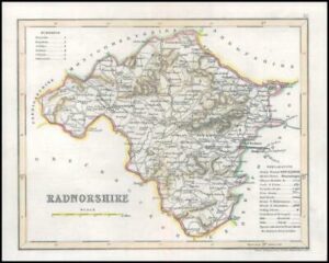 c1845 Antique Map of RADNORSHIRE Radnor Wales by J Archer (LSM30)
