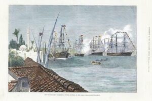 1878 Large Colour Antique Print CYPRUS British Naval Fleet LARNACA HARBOUR (CC21
