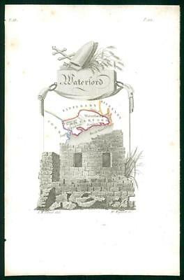 1823 Original Decorative Antique Map - IRELAND WATERFORD by Perrot (58)