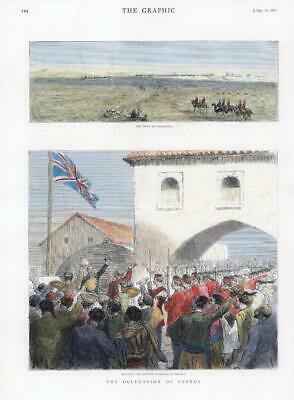 1878 Colour Antique Print - CYPRUS Military Nicosia  FAMAGUSTA View   (CC30)